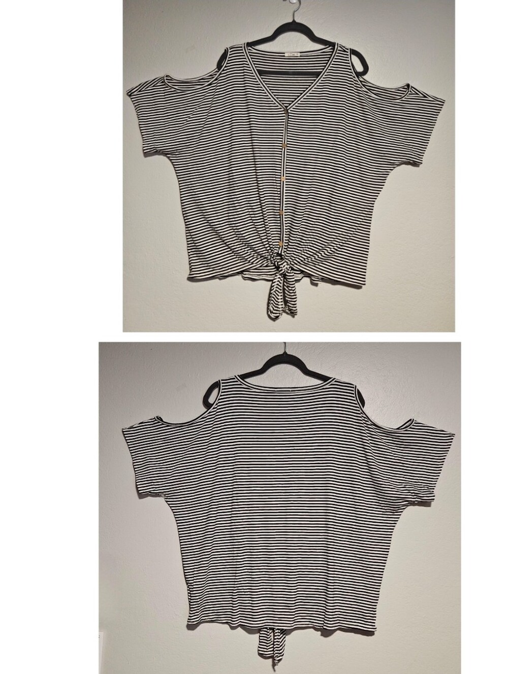 e.Luna Cold-Shoulder Tie Hem Striped Top in Five Colors Size 3X - Picture 6 of 14
